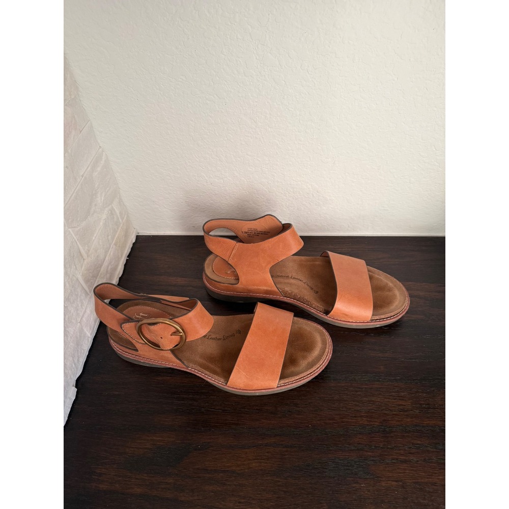 Sofft Mirabelle Luggage Tan Leather Ankle Strap Sandals Size 9.5M